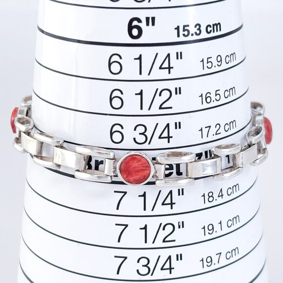 Vintage Sterling Silver 950 Red Spiny Oyster Link Bracelet 7.25" - Picture 5 of 7